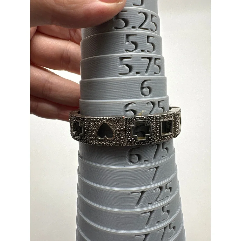 Vintage Silver Tone‎ Stretch Bracelet Heart Cross Square Cut Out Textured
